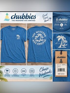 Chubbies The Relaxer “The Weekend Has Arrived” T-Shirt Blue Large NWT